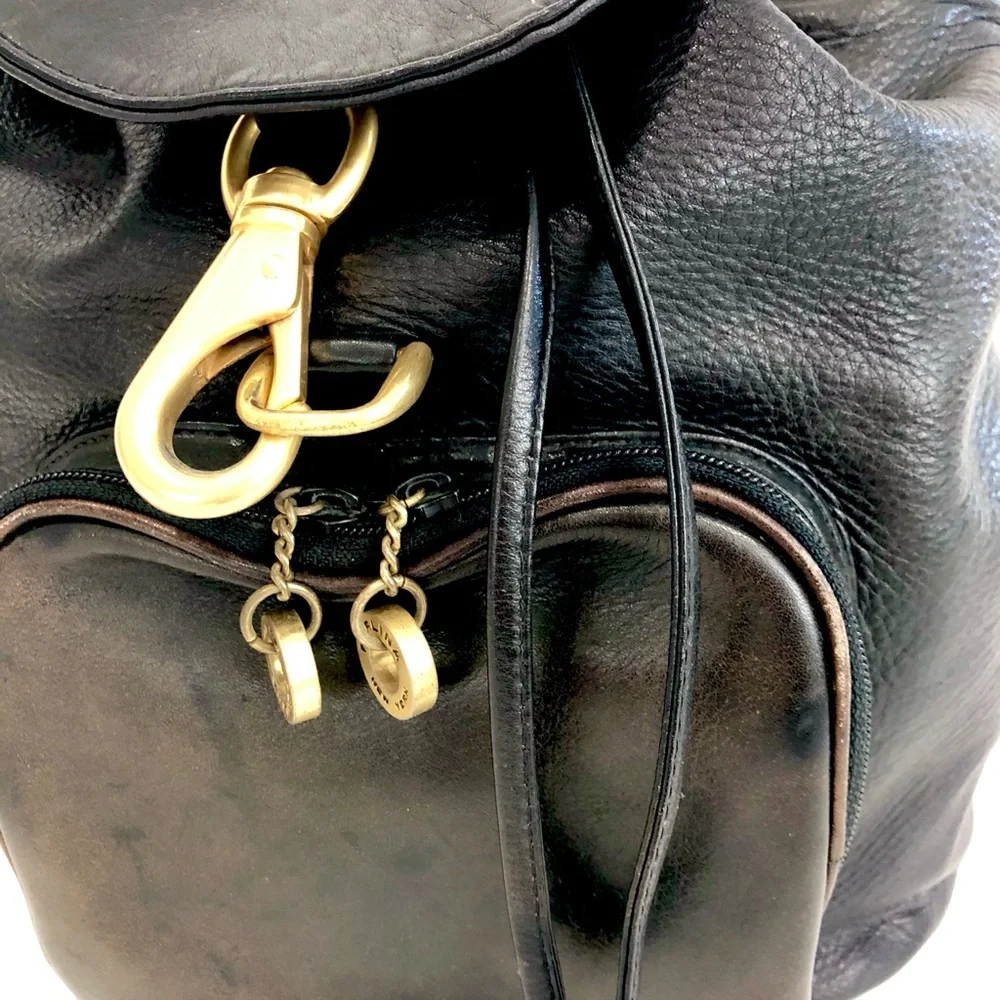 Black Leather Backpack with Gold Hardware - Picture 4 of 4